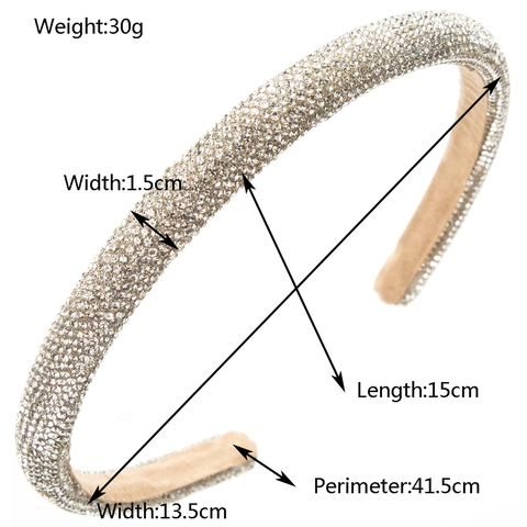 Luxury Full Rhinestone Skinny Headband For Women Baroque Shiny Crystal Hair Hoop Padded Anti-Slip Hair Accessories For Daily Party