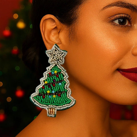Handmade Seed Bead Christmas Earrings For Women Woven Miyuki Tree Snowman Candy Cane Festive Holiday Dangle Drop Jewelry