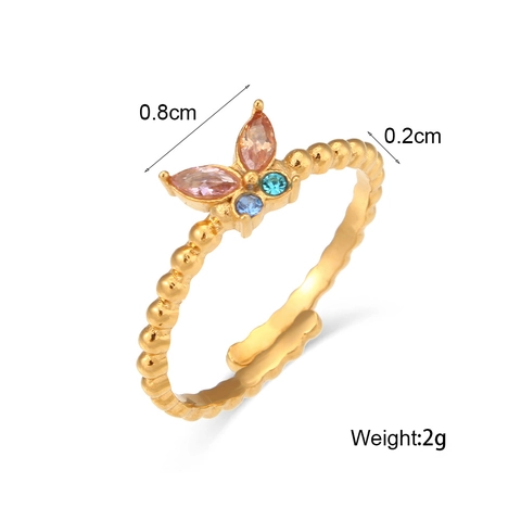 Edelstahl Zirkonia Schmetterling Offener Ring Für Damen Minimalistisches Perlenband Verstellbarer Schmuck Mode Fingerring Geschenk