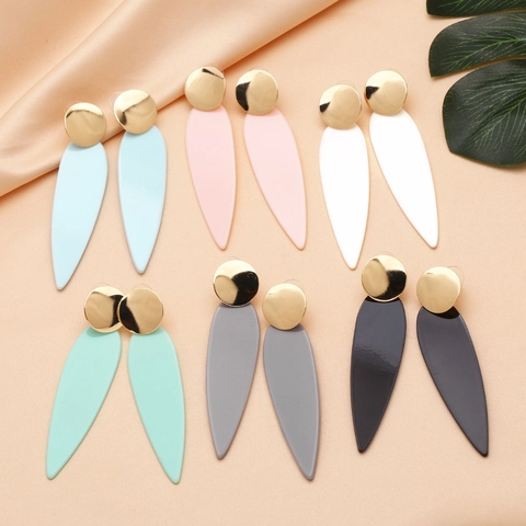 Boucles d'Oreilles Goutte d'Eau Couleur Macaron pour Femmes Boucles d'Oreilles Pendantes Géométriques en Cuivre et Résine Doré Bijoux