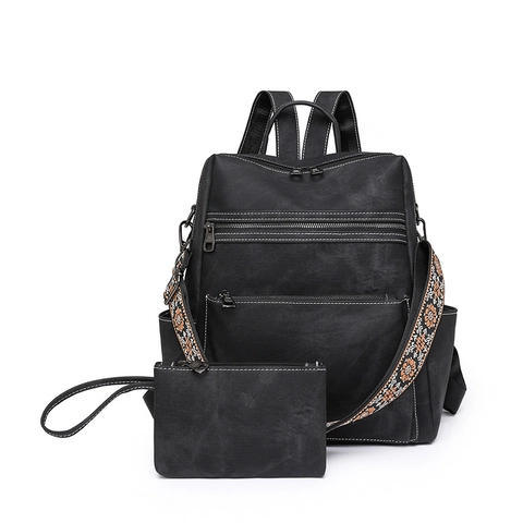 Zaino da Donna in Pelle PU Retrò E Piccola Pochette Grande Capacità Borsa a Tracolla da Viaggio Moda con Tracolla Etnica