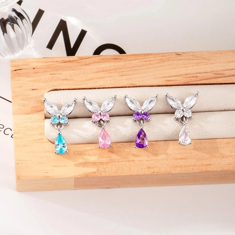 Titanium Stalen Vlinder Hanger Oorkraakbeen Stud Zirkonia Schroefsluiting Labret Piercing Sieraden Voor Dames