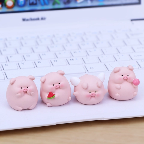 Cute Pink Pig Resin Miniatures Cartoon Desktop Ornaments For Car Dashboard Home Office Decor Lovely Animal Gift
