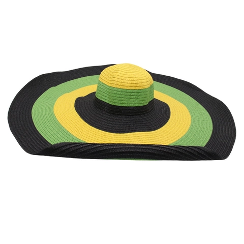 Women Oversized Wide Brim Straw Sun Hat Woven Beach Summer Stripe Rasta Style Breathable For Travel