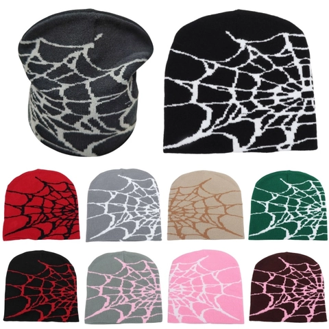 Gorro Beanie De Telaraña Acrílico Tejido Cálido Resistente Al Viento Hip Hop Streetwear Gótico Para Adultos