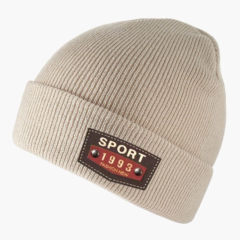 Gorro De Punto De Invierno Para Hombres Mujeres Acrílico De Canalé Con Dobladillo Con Parche De Cuero Sport Y Remaches Cálido