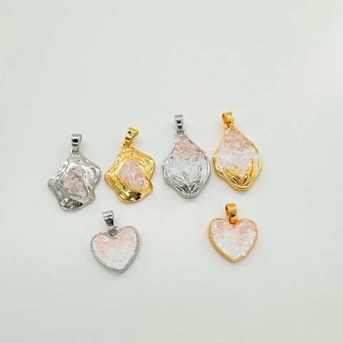 Heart Irregular Flower Charms Copper 18K Gold Plated Inlaid Crushed Stone For DIY Necklace Bracelet Making