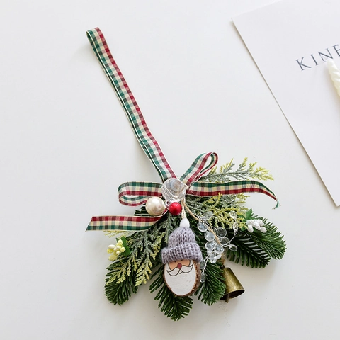 Christmas Hanging Ornaments Santa Claus Wood Slice Artificial Pine Needles Pine Cone Bell Berry Ribbon Rustic Xmas