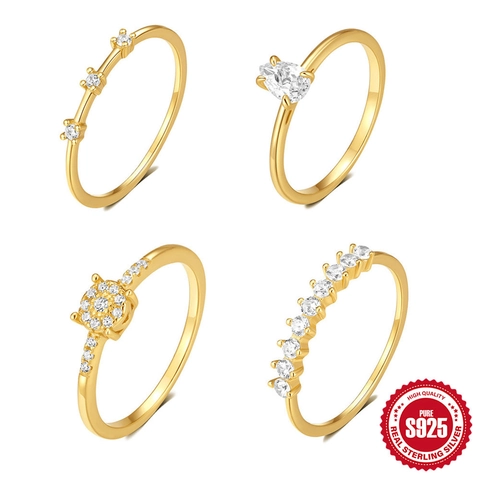 Anello In Argento Sterling 925 Minimalista Placcato Oro Goccia D'acqua Zirconia Rotonda Gioielli Di Moda Per Donna