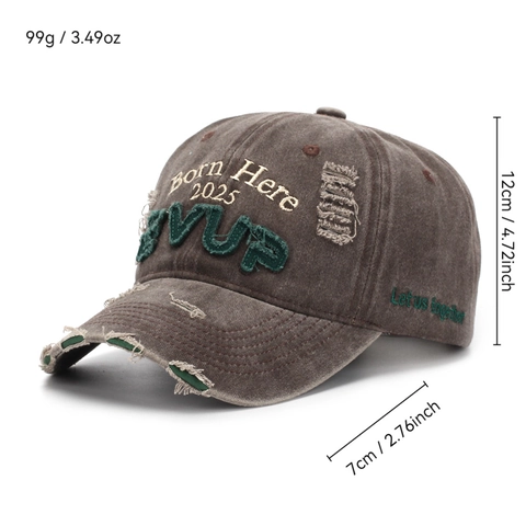 Casquette De Baseball En Coton Lavé Vieilli Vintage Broderie Lettres 3D Bord Effiloché Protection Solaire Style Urbain