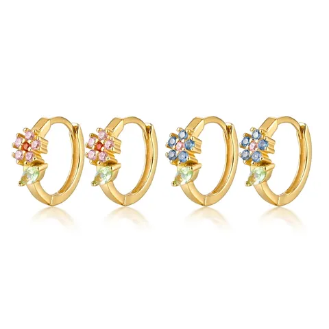 925 Plata de Ley Flor Hoja Huggie Pendientes para Mujer Oro Chapado Circonia Incrustada Dulce Floral Pendientes de Aro Joyería