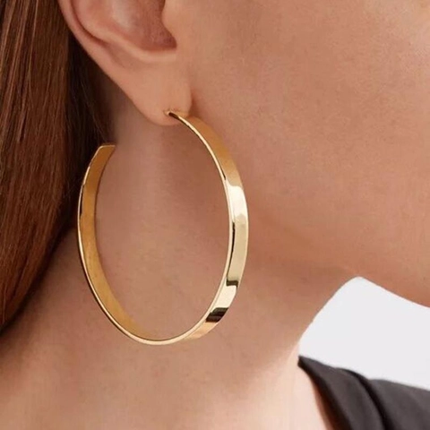 Large Hoop Earrings Gold Plated Stainless Steel Minimalist Geometric C Shaped Flat Circle Jewelry For Women