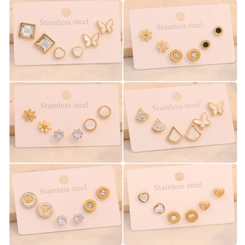 Geometric Stud Earrings Stainless Steel Gold Plated Rhinestone Shell Heart Butterfly Flower For Women Chic Fashion Jewelry