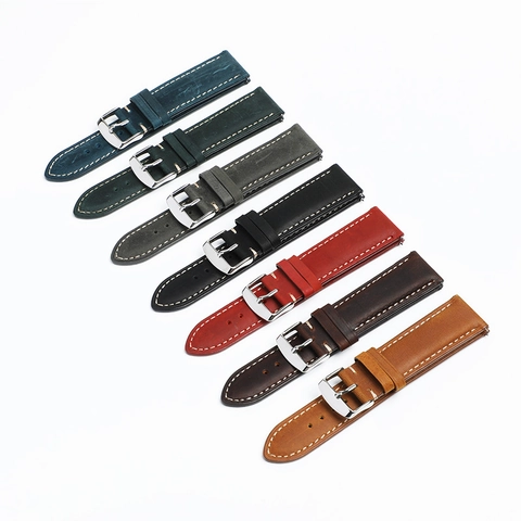 Vintage Cowhide Leather Watch Band For Men Women Quick Release Strap With Stainless Steel Buckle Universal Watch Accessory