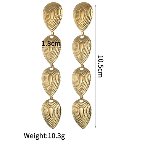 Pendientes de Gota de Lágrima de Acero Inoxidable Vintage para Mujer Estilo Occidental Texturizados Oro Joyería Fiesta