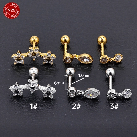S925 Sterling Silver Stud Earrings For Women Rhinestone Inlaid Zirconia Style Screw Back Earrings Flower Star Piercing Jewelry