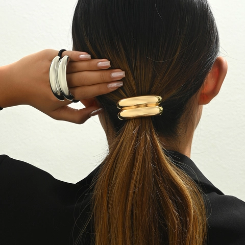 Supporto Per Coda Di Cavallo In Metallo Geometrico Corda Per Capelli Elastica Minimalista Curvo In Lega Di Zinco Per Donne