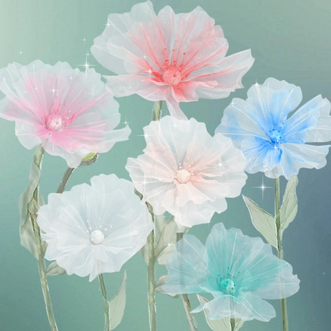 Giant Artificial Organza Mesh Flower Hand-made Gradient Petals Adjustable Stem For Wedding Photography Party Window Decoration