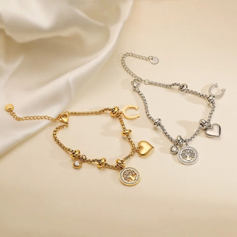 Moda Bracciale Pendente Albero Della Vita In Acciaio Inossidabile Da Donna Bracciale A Catena Con Ciondoli Cuore Ferro Di Cavallo Strass Gioielli