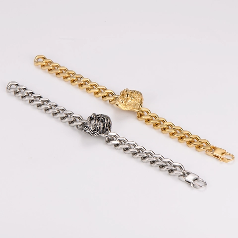 Pulsera De Cadena Cubana Con Cabeza De León Para Hombres Acero Inoxidable 304 Estilo Punk Hip Hop