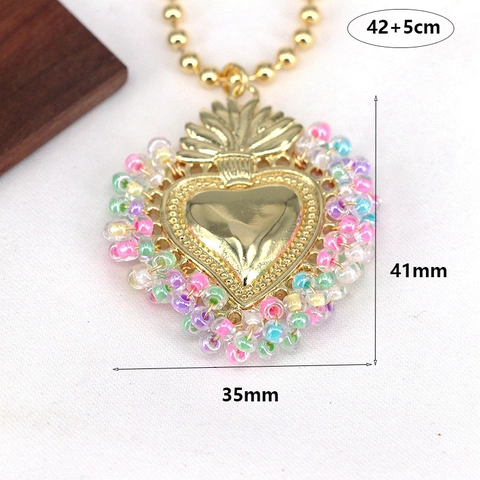 Collana con Ciondolo a Cuore Sacro Bohemien in Rame Placcato Oro con Perline Colorate Gioielli in Stile Etnico Donna
