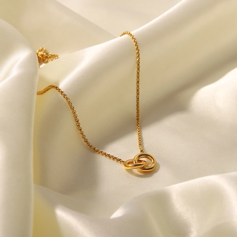 Minimalistische In Elkaar Grijpende Dubbele Ring Hanger Ketting Voor Vrouwen Verguld Roestvrij Staal Ketting Sieraden Cadeau