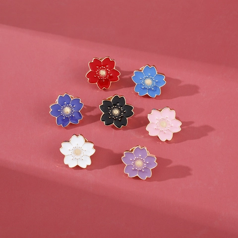 Cute Cherry Blossom Brooch Pin Alloy Enamel Sakura Badge For Backpack Clothes Accessory Japanese Style For Women Men