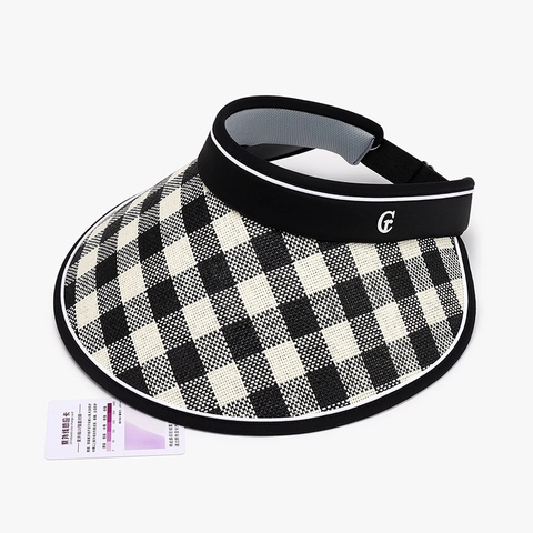 Cappello Visiera Parasole Testa Vuota Protezione UV UPF Tesa Larga Pieghevole Paglia Maglia Scacchi Sport All Aperto