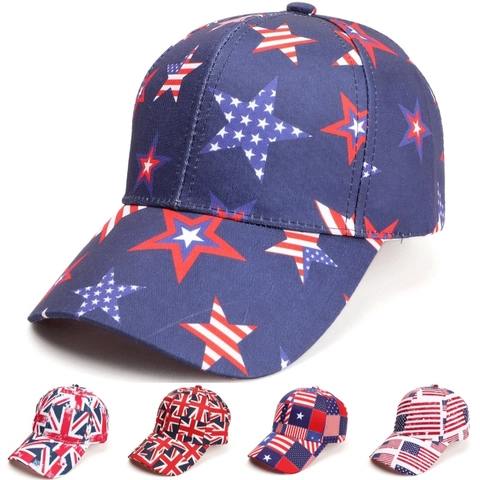 Polyester Baseballkappe Patriotische USA Flagge UK Union Jack Sterne Streifen Druck Verstellbar Gebogener Schirm Retro Sonnenhut