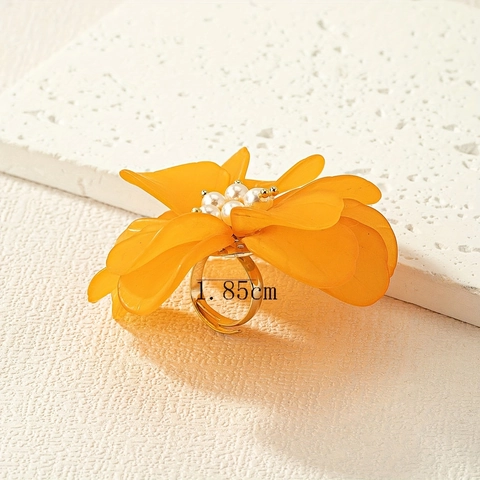 Anillo De Flor Extragrande Acrílico Perla Artificial De Imitación Aleación Joyas Para Mujer Vacaciones Verano Diseño Floral Dulce