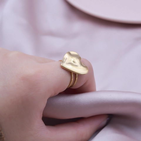 Heart Ring 304 Stainless Steel Hammered Texture Minimalist Adjustable Open Design Geometric Unisex Fashion Accessory