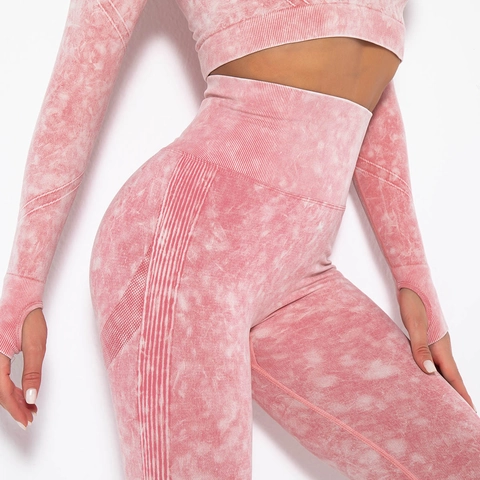 Naadloze Acid Wash Yoga Outfits Dames Crop Top Met Lange Mouwen En High Waist Scrunch Butt Leggings Fitness Trainingspak