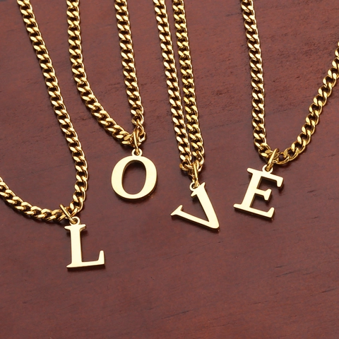 Collana Con Pendente Lettera Iniziale Da Donna Placcata Oro 18K Acciaio Inossidabile 304 Catena Curb Gioielli Moda