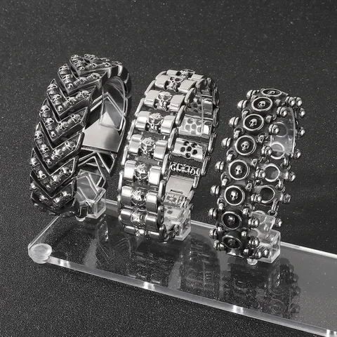 Bracciale Da Uomo Acciaio Inossidabile Teschio Punk Gothic Biker Catena Pesante Gioielli Per Uomo
