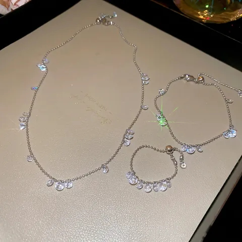 Sieraden Collectie Ketting Armband En Ring Zirkoon Hanger Roestvrij Staal Dames Luxe Verstelbare Sleutelbeenketting Met Bolletjes