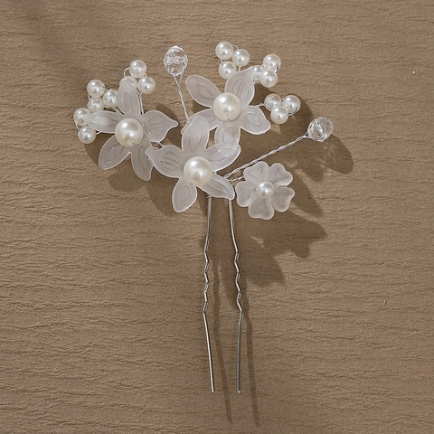 Forcina per Capelli da Sposa a Forma di Fiore a U con Perla Artificiale Fiore Smerigliato Cristallo Accessori per Matrimonio Donna