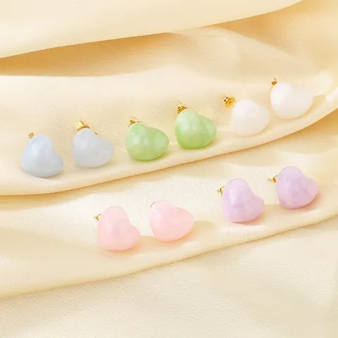 Herz Ohrstecker 18K Vergoldet Edelstahl Naturstein Marmor Textur Bunter Süßer Sommer Stil Für Damen