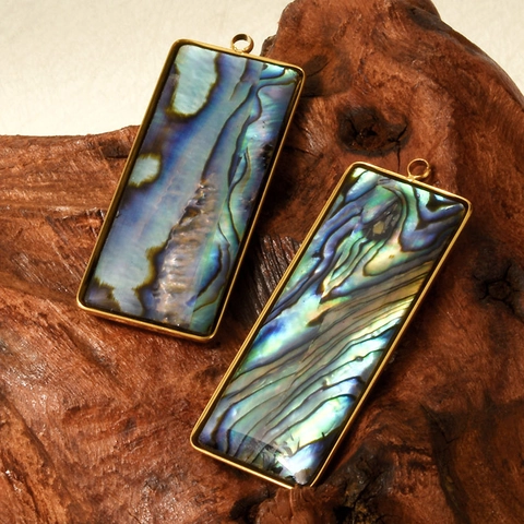 Natural Abalone Shell Geometric Pendant Iridescent Irregular 304 Stainless Steel 18K Gold Plated Boho Jewelry Women