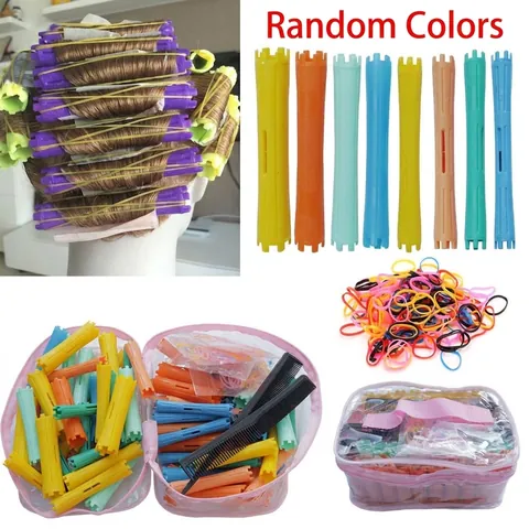 Hair Roller Perm Rods With Combs And Rubber Bands Plastic Professional Cold Perming DIY Tools With Storage Bag