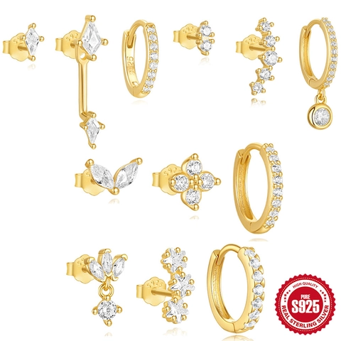 925 Sterling Silver Earrings Studs Hoops Gold Plated Zircon Petal Jewelry With 925 Sterling Silver Earring Post
