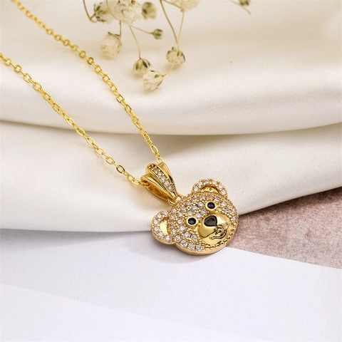 Süße Panda Bär Anhänger Halskette Kupfer Gold Mit Zirkon Herz Eingelegt Tier Schlüsselbein Kette Schmuck Für Damen