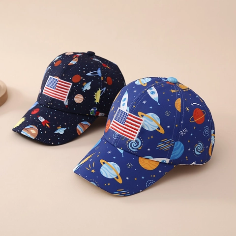 Casquette De Baseball Enfant Polyester Imprimé Planète Espace Patch Drapeau Américain Protection Solaire Respirant Chapeau Sport Filles Garçons