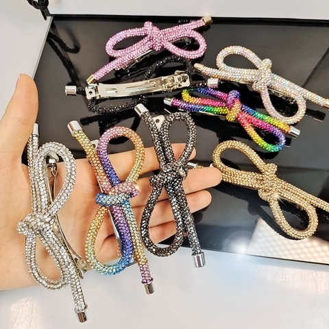 Luxury Rhinestone Bow Spring Hair Clip Elegant Alloy Sparkling Crystal Bowknot Hairpin Fashion Headwear For Women Party Jewelry