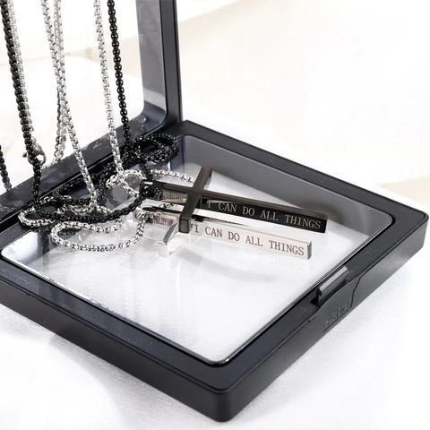 Collana Croce in Acciaio Inossidabile per Uomo Donna Versetto Bibbia Filippesi Ciondolo Ispiratore Gioielli Religiosi Regalo