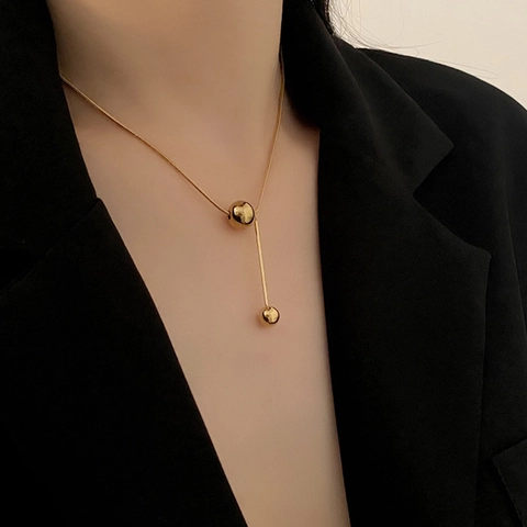 Collar Con Colgante En Y Minimalista De Acero Inoxidable Diseño De Bola Y Varilla Cadena De Serpiente Para Mujer