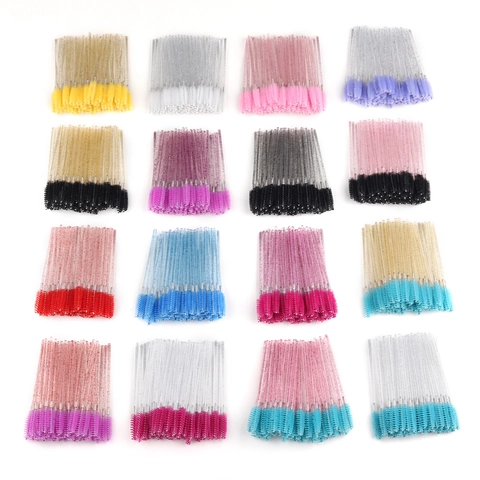 Disposable Mascara Wands Crystal Glitter Handle Spiral Fiber Bristles Multi Color Eyebrow Makeup Spoolie Tool