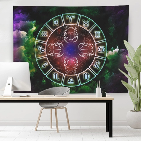 Arazzo Segni Zodiacali Astrologia Tessuto Poliestere Stile Bohémien Decorazione Parete Camera Letτο Soggiorno