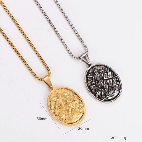 Sint Marcus Gevleugelde Leeuw Reliëf Hanger Ketting 304 Roestvrij Staal Ovaal Medaillon Vintage Religieuze Sieraden