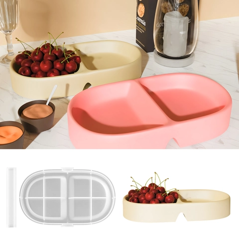 Double Compartment Elliptical Platter Silicone Mold For DIY Epoxy Resin Fruit Snack Storage Tray Crafting Tool