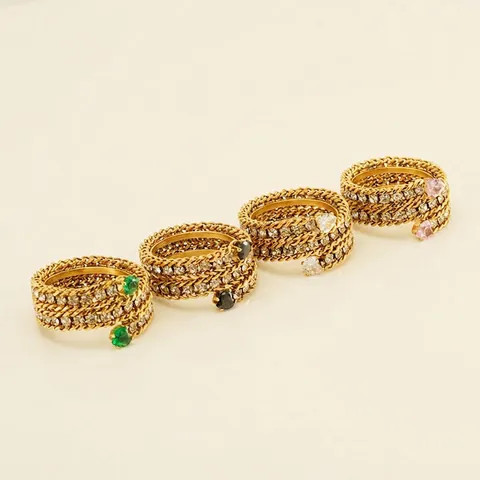 Multi Layer Twisted Ring 18K Gold Plated Stainless Steel Heart Zircon Adjustable Open Geometric Fashion Finger Jewelry For Women